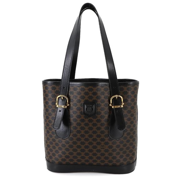 Celine Macadam Tote Bag in black, brown, and gold hardware. - Picture 1 of 9